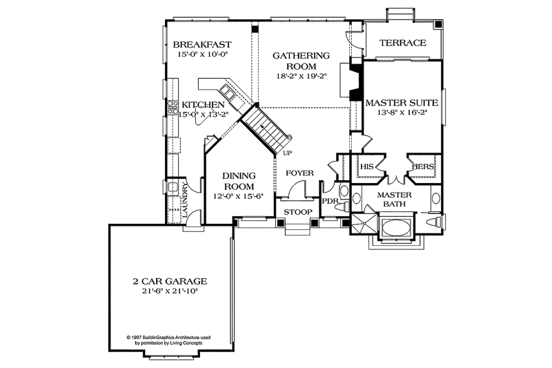 House Blueprint - Floor Plan - Main Floor for Craftsman House Plan #453-216 - 3 bed, 3.5 bath