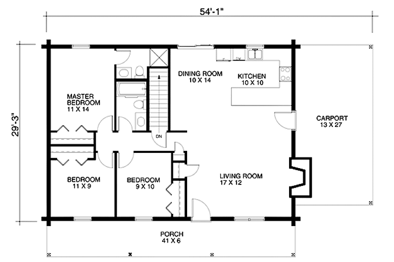 House Blueprint - Floor Plan - Main Floor for Log House Plan #964-9 - 3 bed, 2 bath
