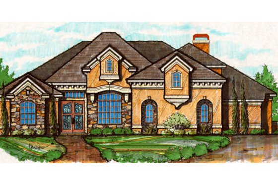 Exterior - Front Elevation for European House Plan #135-177 - 4 bed, 4 bath