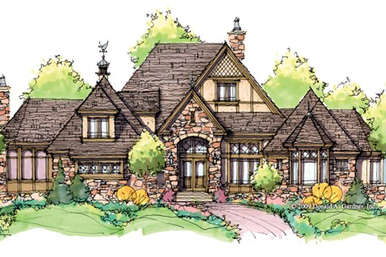 Exterior - Front Elevation 4 for Tudor House Plan #929-947 - 4 bed, 4.5 bath