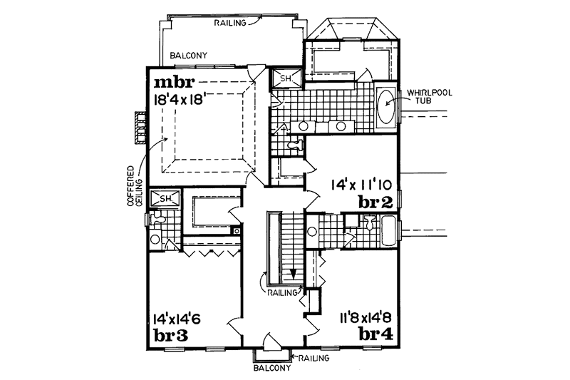 House Blueprint - Floor Plan - Upper Floor for Country House Plan #47-1029 - 4 bed, 3.5 bath