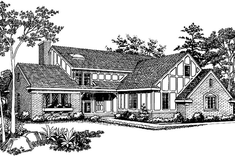 House Blueprint - Tudor Exterior - Front Elevation Plan #72-800