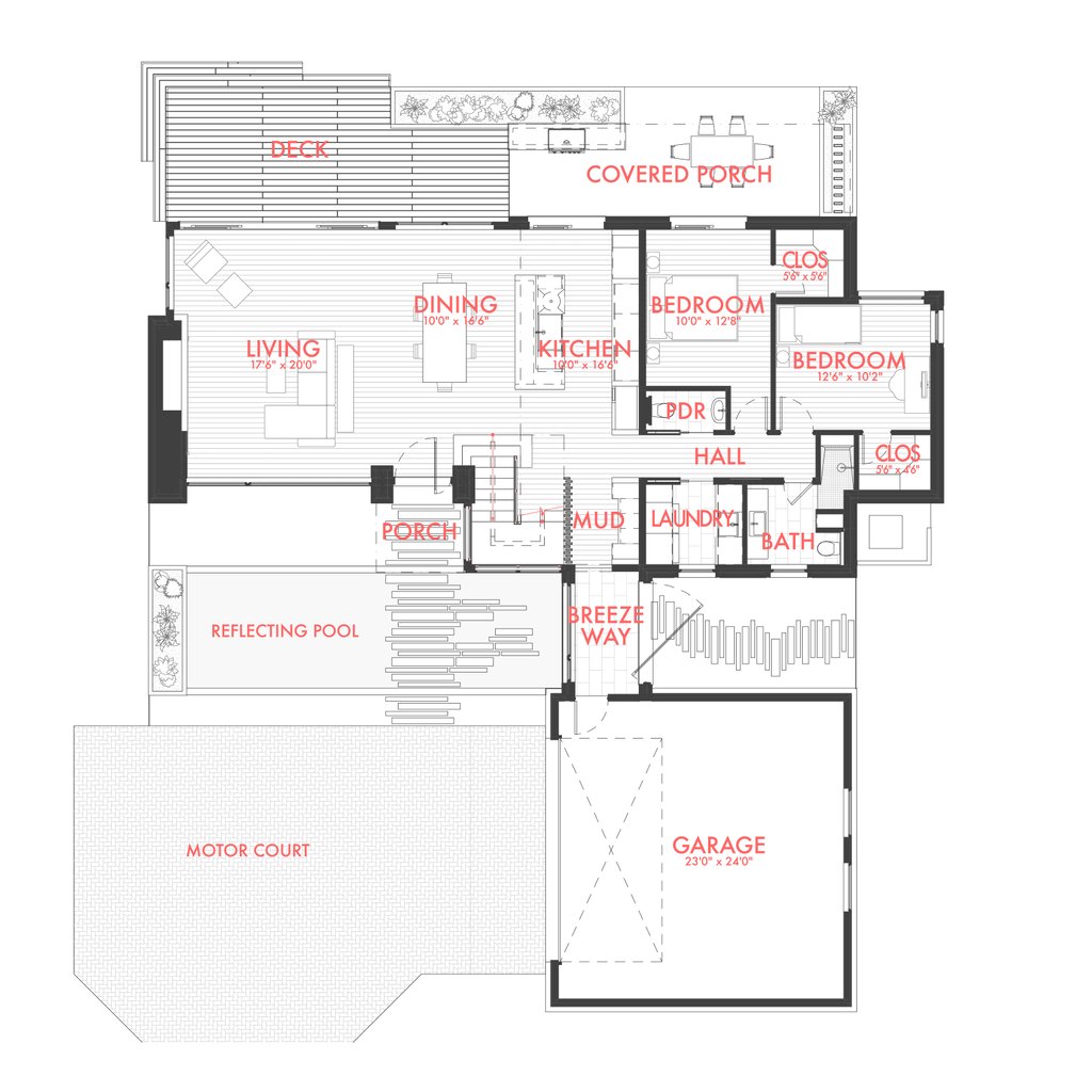 Floor Plan - Main Floor for Modern House Plan #80-229 - 3 bed, 3.5 bath