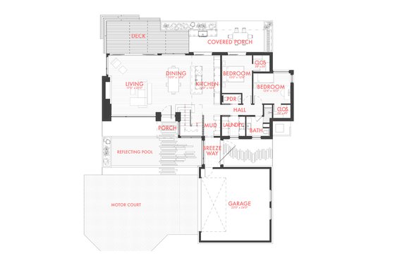 Floor Plan - Main Floor for Modern House Plan #80-229 - 3 bed, 3.5 bath