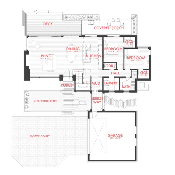 Dream House Plan - Floor Plan - Main Floor for Modern House Plan #80-229 - 3 bed, 3.5 bath