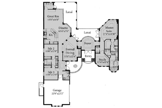 Floor Plan - Main Floor for European House Plan #115-116 - 3 bed, 4 bath
