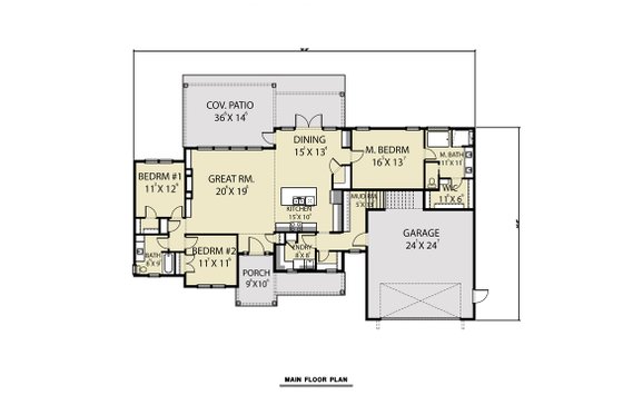Floor Plan - Main Floor for Farmhouse House Plan #1070-91 - 3 bed, 2 bath