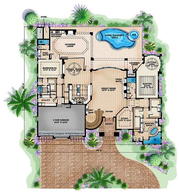 Architectural House Design - Mediterranean Floor Plan - Main Floor Plan #1017-171