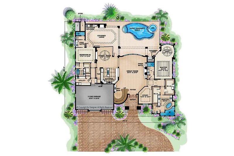 Dream House Plan - Floor Plan - Main Floor for Mediterranean House Plan #1017-171 - 5 bed, 7 bath