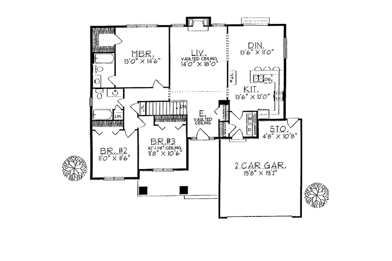 Home Plan - Floor Plan - Main Floor for Craftsman House Plan #70-1302 - 3 bed, 2 bath