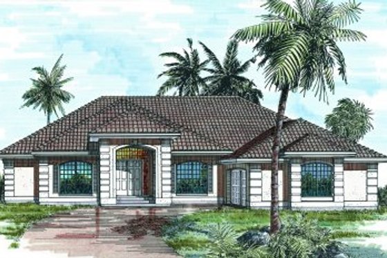 Exterior - Front Elevation for Mediterranean House Plan #47-221 - 3 bed, 2.5 bath
