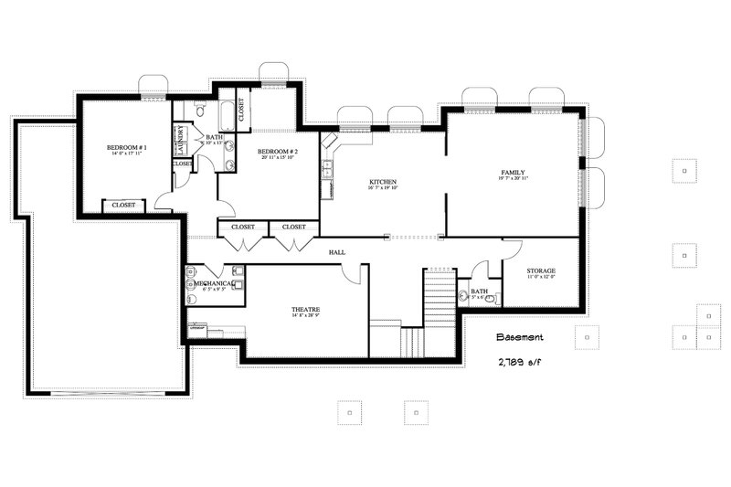 House Plan Design - Floor Plan - Lower Floor 5 for European House Plan #1060-75 - 3 bed, 3.5 bath
