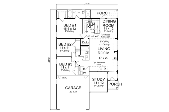 Floor Plan - Main Floor 1 for Traditional House Plan #513-15 - 3 bed, 2 bath