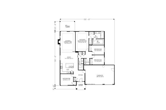 Floor Plan - Main Floor for Ranch House Plan #53-683 - 4 bed, 2 bath