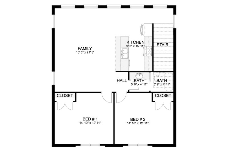 Colonial Style House Plan - 2 Beds 1 Baths 1134 Sq/Ft Plan #1060-164 ...