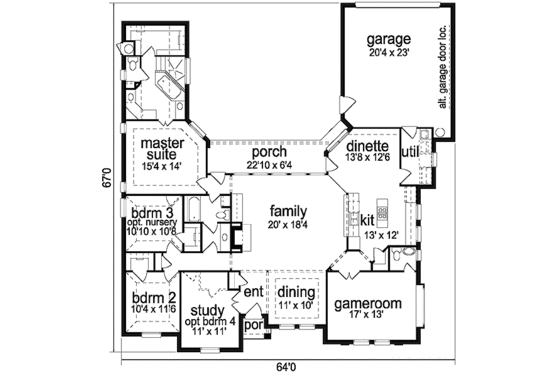 Floor Plan - Main Floor for European House Plan #84-249 - 3 bed, 2 bath
