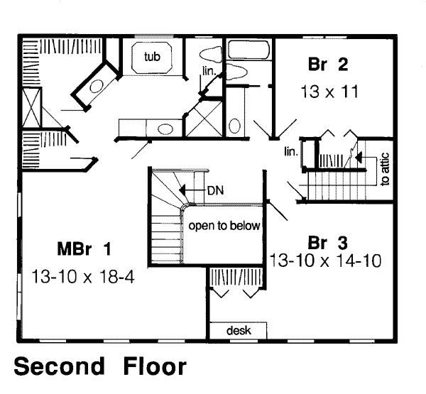 Colonial Floor Plan - Upper Floor Plan #312-579
