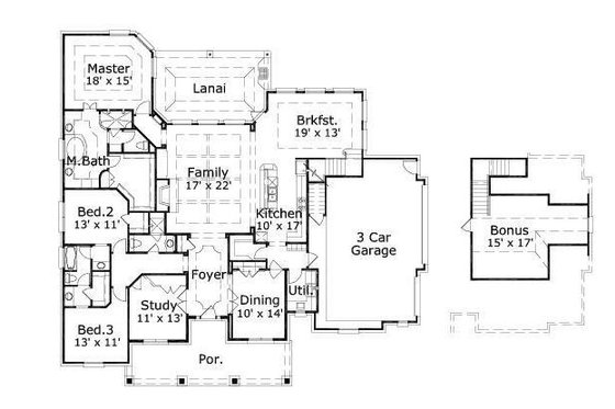 Floor Plan - Main Floor for Ranch House Plan #411-513 - 4 bed, 3 bath
