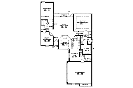 Floor Plan - Main Floor for European House Plan #81-769 - 2 bed, 2 bath