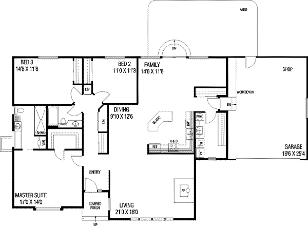 Architectural House Design - Bungalow Floor Plan - Main Floor Plan #60-397
