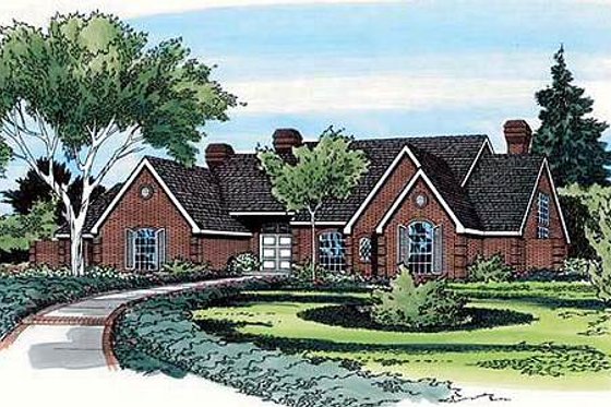 Exterior - Front Elevation for European House Plan #312-203 - 5 bed, 5 bath