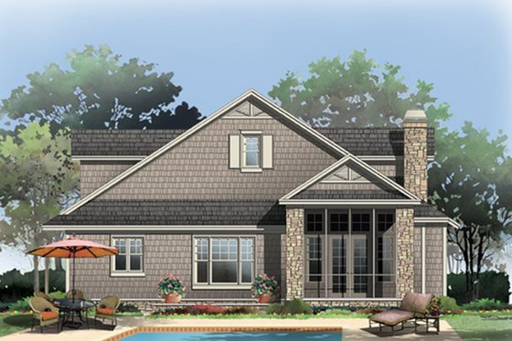 Exterior - Rear Elevation 1 for Bungalow House Plan #929-38 - 3 bed, 2.5 bath