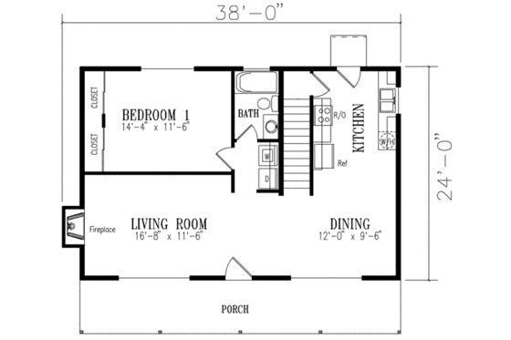Floor Plan - Main Floor for Cottage House Plan #1-123 - 3 bed, 2 bath