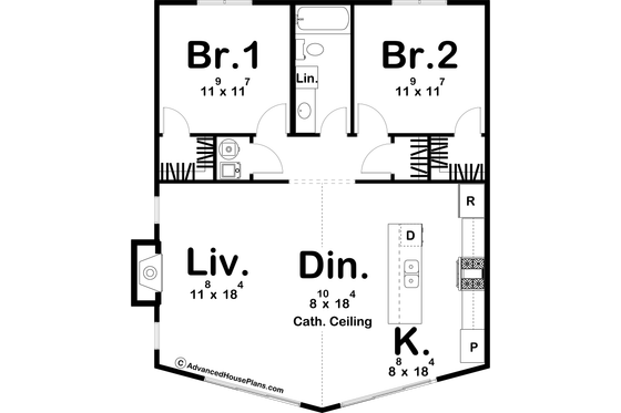 Floor Plan - Main Floor for Modern House Plan #455-308 - 2 bed, 1 bath