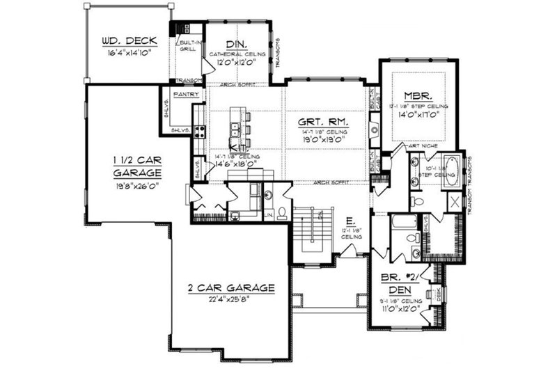 House Design - Floor Plan - Main Floor for Craftsman House Plan #70-918 - 2 bed, 2.5 bath