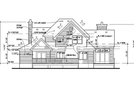 Exterior - Rear Elevation for Country House Plan #120-140 - 3 bed, 3 bath