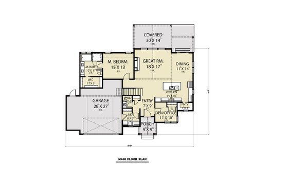 Floor Plan - Main Floor for Craftsman House Plan #1070-64 - 4 bed, 2.5 bath