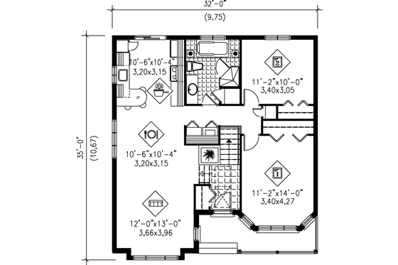 Floor Plan - Main Floor for Cottage House Plan #25-153 - 2 bed, 1 bath