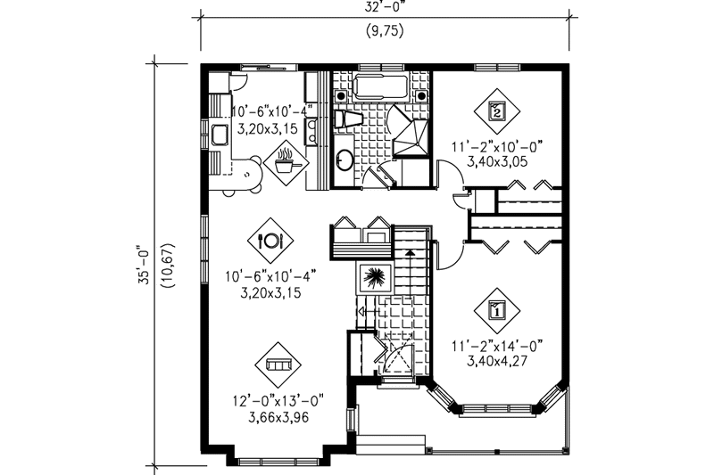 Dream House Plan - Floor Plan - Main Floor for Cottage House Plan #25-153 - 2 bed, 1 bath