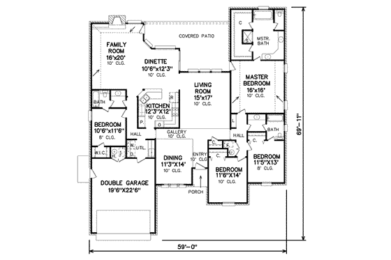 Floor Plan - Main Floor for Traditional House Plan #65-163 - 4 bed, 3 bath