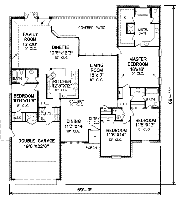 Floor Plan - Main Floor for Traditional House Plan #65-163 - 4 bed, 3 bath