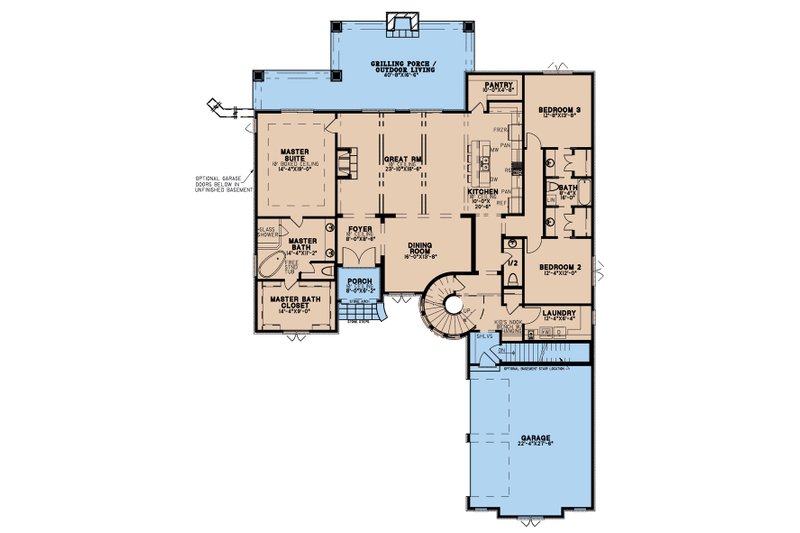 House Blueprint - Floor Plan - Main Floor for European House Plan #923-202 - 3 bed, 2.5 bath