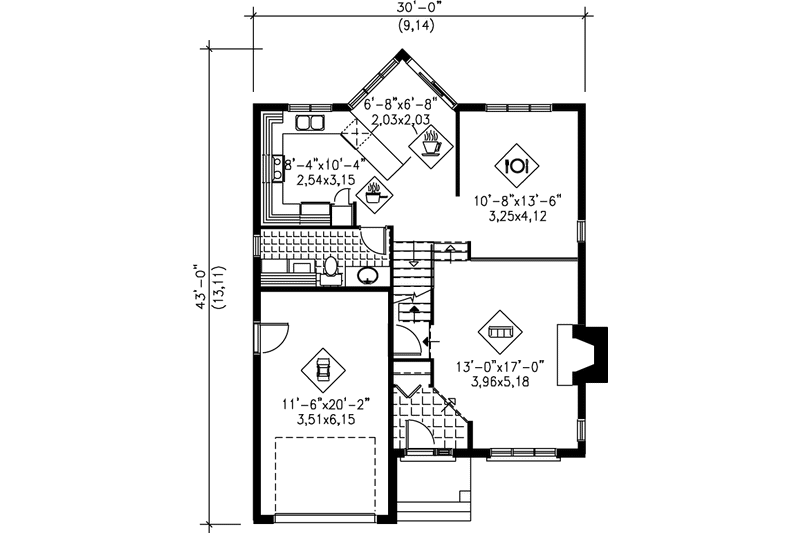 Dream House Plan - Floor Plan - Main Floor for European House Plan #25-2262 - 3 bed, 1.5 bath