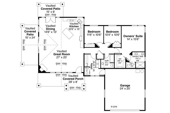 Floor Plan - Main Floor for Country House Plan #124-1120 - 3 bed, 2.5 bath