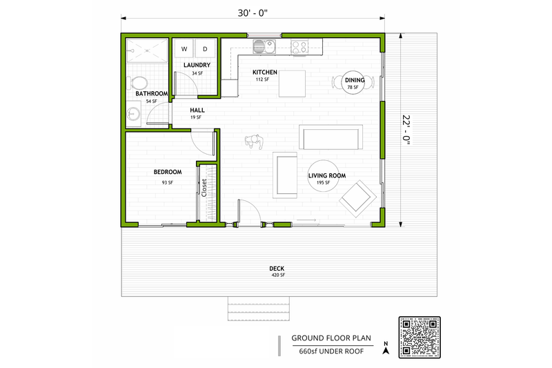 Home Plan - Floor Plan - Main Floor for Contemporary House Plan #1106-3 - 1 bed, 1 bath