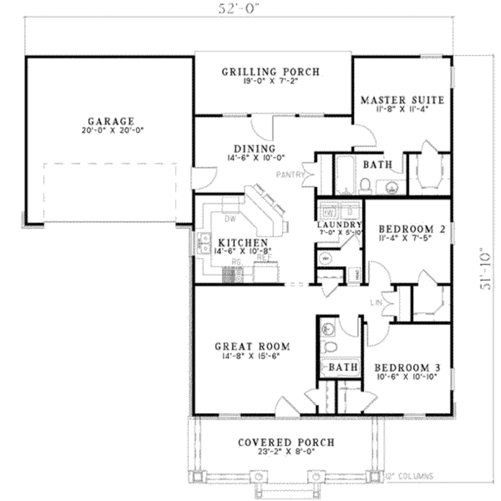 Southern Style House Plan 3 Beds 2 Baths 1250 Sq/Ft Plan