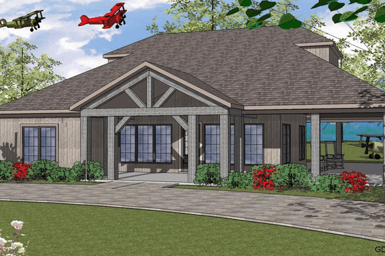 Exterior - Front Elevation for Craftsman House Plan #8-256 - 2 bed, 2.5 bath