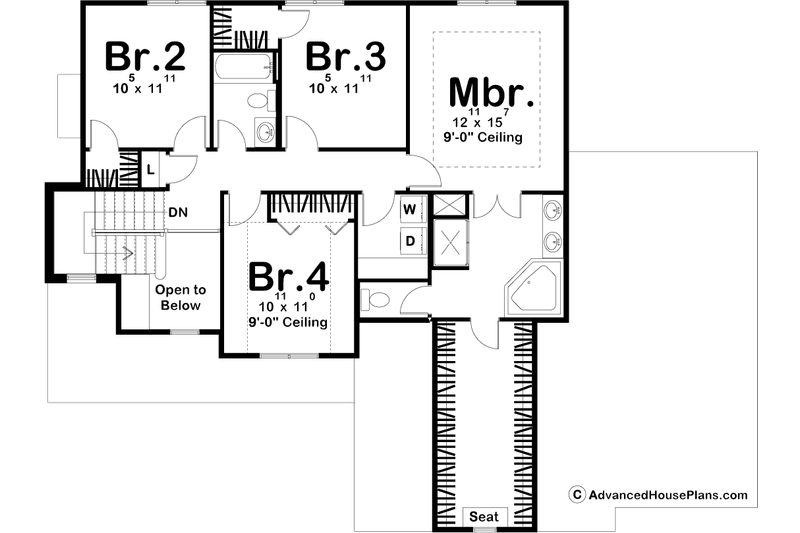 House Blueprint - Floor Plan - Upper Floor for Craftsman House Plan #455-74 - 4 bed, 2.5 bath