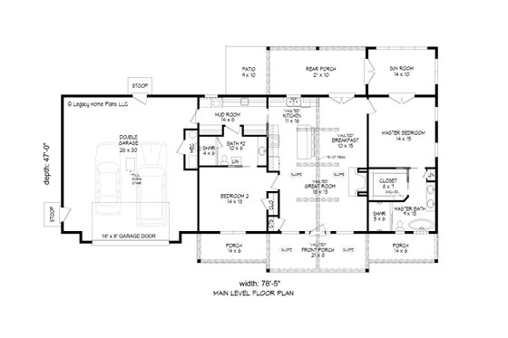 Floor Plan - Main Floor for Ranch House Plan #932-737 - 2 bed, 2 bath