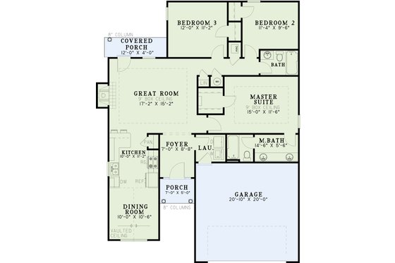 Floor Plan - Main Floor for Traditional House Plan #17-153 - 3 bed, 2 bath