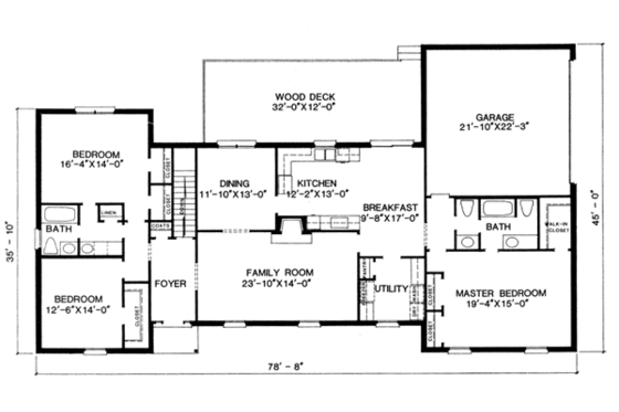 Floor Plan - Main Floor for Traditional House Plan #10-149 - 3 bed, 2 bath