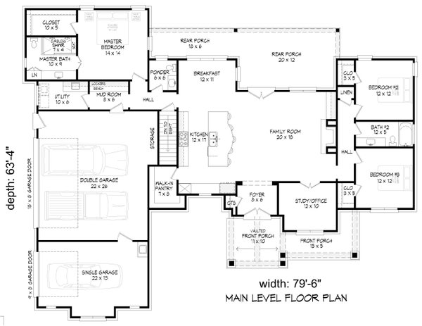 Ranch Floor Plan - Main Floor Plan #932-1115