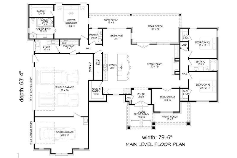 Architectural House Design - Floor Plan - Main Floor for Ranch House Plan #932-1115 - 3 bed, 2.5 bath