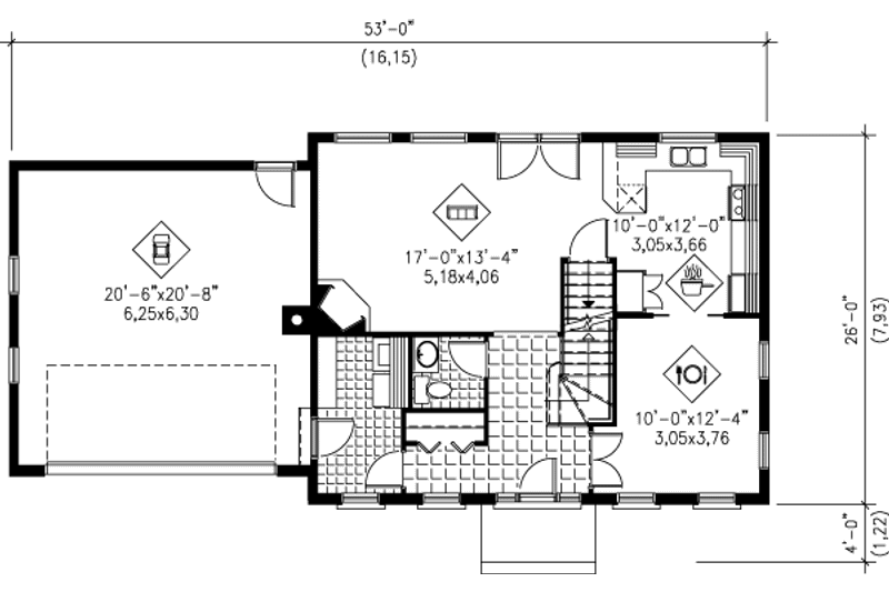 House Plan Design - Floor Plan - Main Floor for Colonial House Plan #25-278 - 3 bed, 2.5 bath