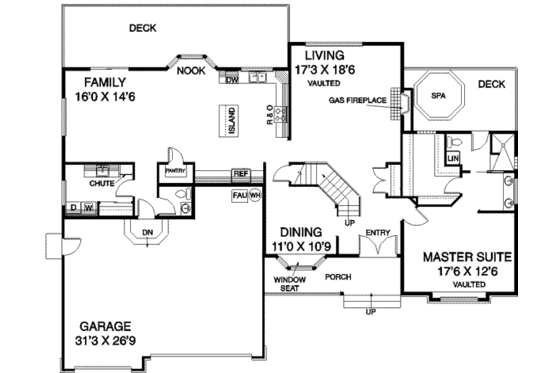 Floor Plan - Main Floor for Traditional House Plan #60-262 - 4 bed, 2.5 bath