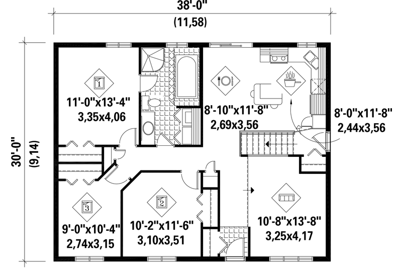 Dream House Plan - Floor Plan - Main Floor for Country House Plan #25-4809 - 3 bed, 1 bath